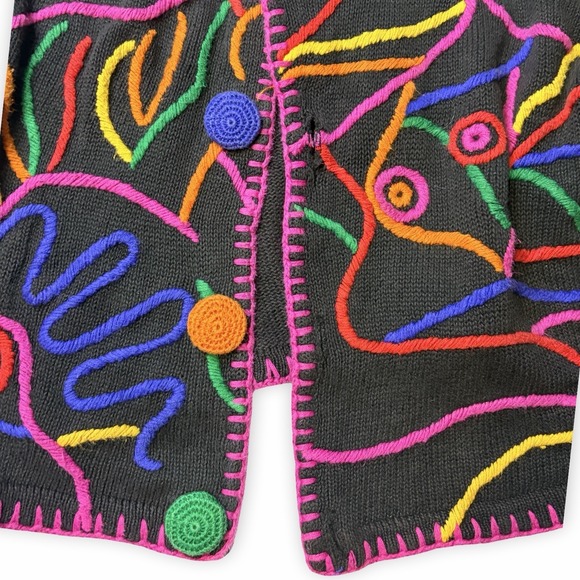 Rare Vintage 1980's Retro Contempo Casuals Art Cardigan With All Buttons W Med - Picture 6 of 9